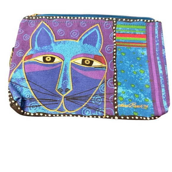 Laurel Burch Blue and Purple Cat Cosmetic Bag - Picture 3 of 4